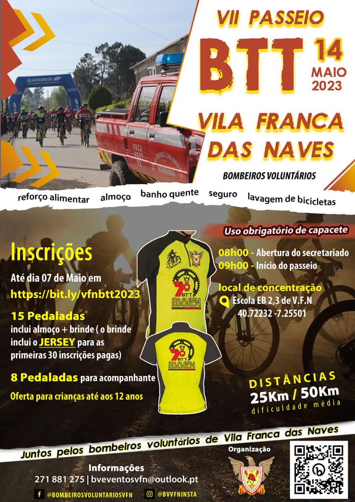 Cartaz de 7º Passeio BTT Bombeiros Voluntários de Vila Franca das Naves