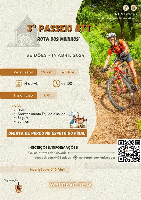 Cartaz de 3º Passeio BTT 'Rota dos Moinhos'